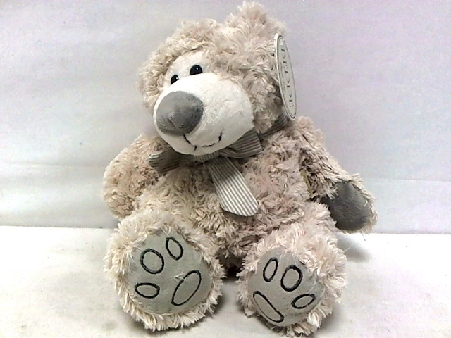 Plush teddy bear with bow, ecru, 27 cm