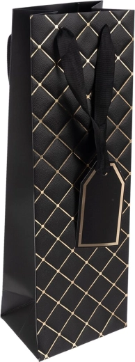 Poklon papirnata vrećica quilt za vino crna 12 × 9 × 36 cm