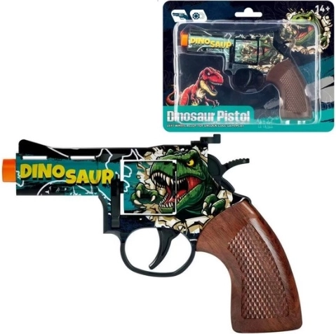 Metalni kapislni revolver s motivom dinosaura