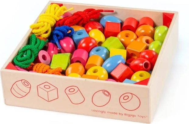 Drvene perlice za nizanje u kutiji BIGJIGS TOYS
