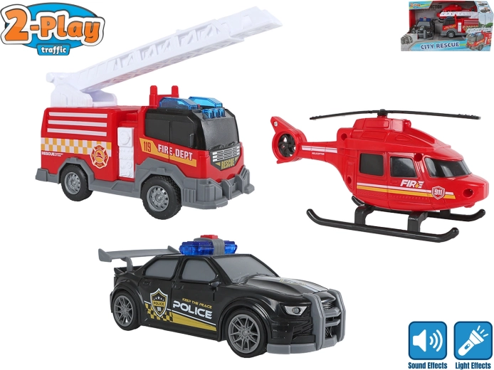 2-Play Traffic Emergency Vehicles Set (light and sound) - 3 pcs