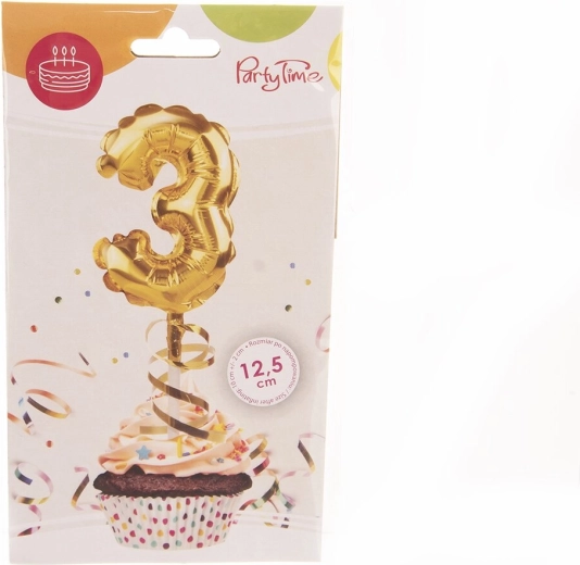 Folijski balon broj 3 s motivom torte, zlatni 12,5 cm