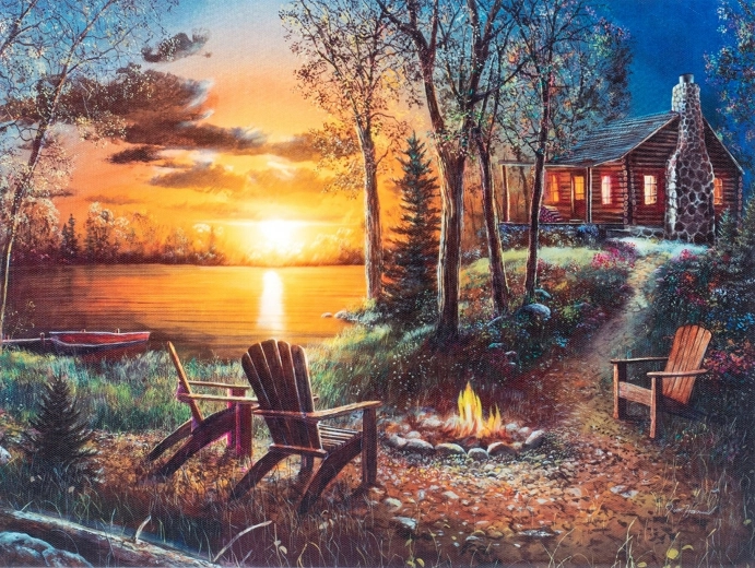 Dijamantno slikanje – kuća kraj jezera 30 × 40 cm