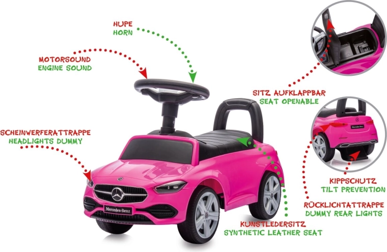Mercedes-Benz C-Class 2-in-1 Ride-On Car for Children, Pink