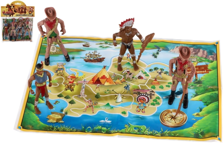Indians and Cowboys Figurines with Map 6 cm (plastic)