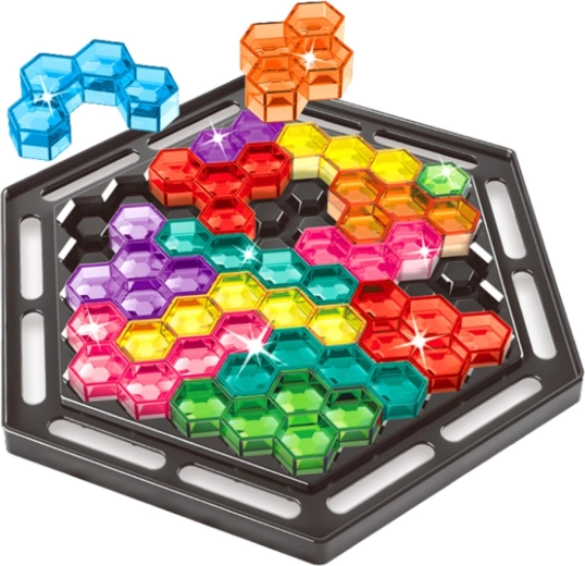 Hexagonal board with transparent pieces