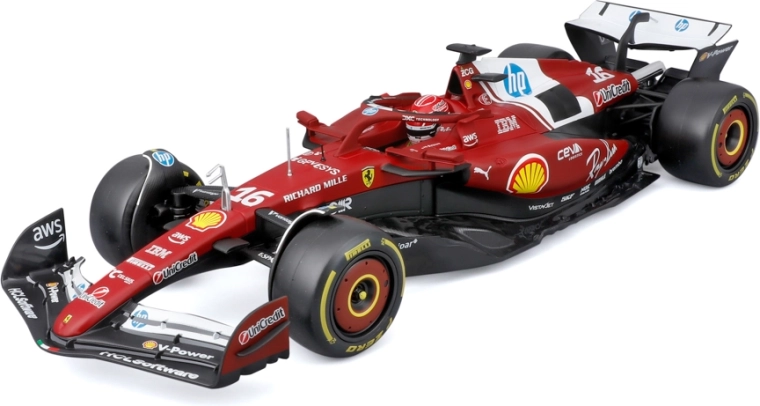 Bburago Ferrari SF-25 2025 F1 model Charles Leclerc 1:18 s kacigom