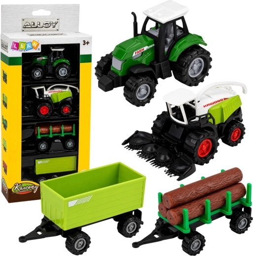 Set poljoprivrednih vozila 1:68 – traktor, samohodna sjeckalica, prikolica i prikolica za drva (4 kom)