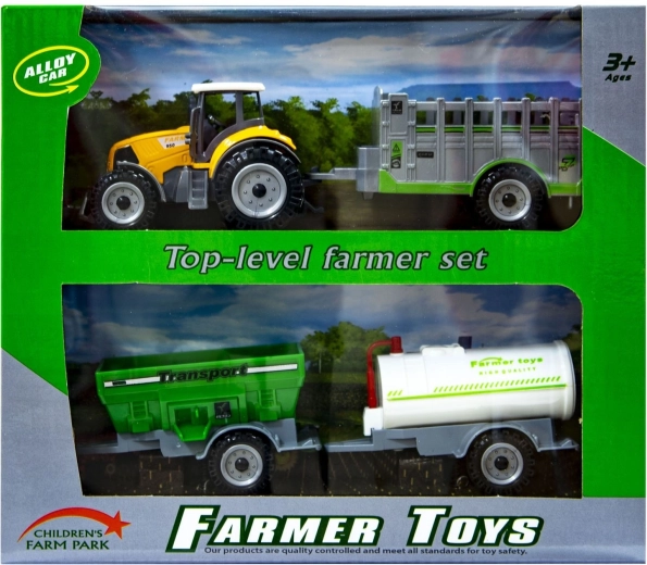 Narančasti traktor s izmjenjivim prikolicama