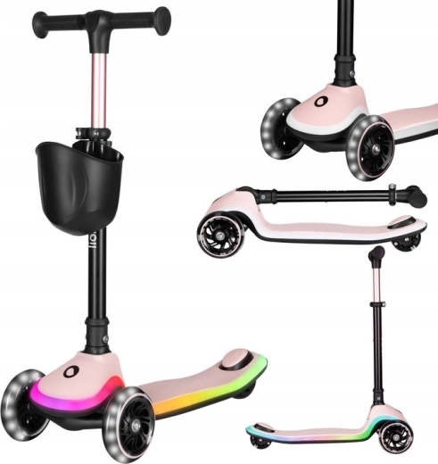 Sklopivi dječji romobil LIONELO Mey Pink Rose s LED osvjetljenjem