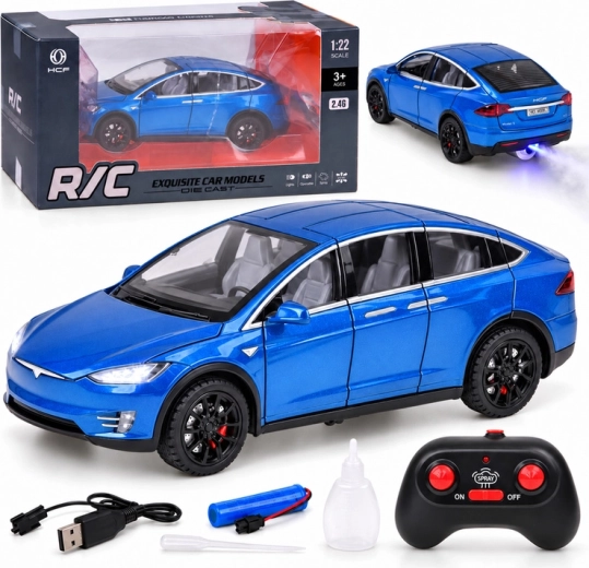 RC Tesla Model X car in 1:22 scale with LED lights and fog effect