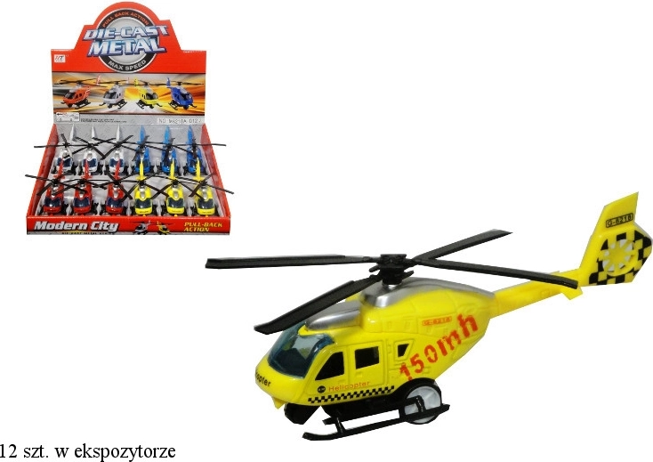 Metalno‑plastični spasilački helikopter s navijanjem (pull‑back)