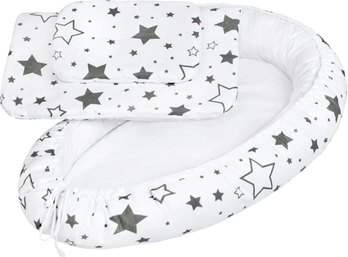Luksuzno gnijezdo s dekicom za bebu New Baby sive zvijezde