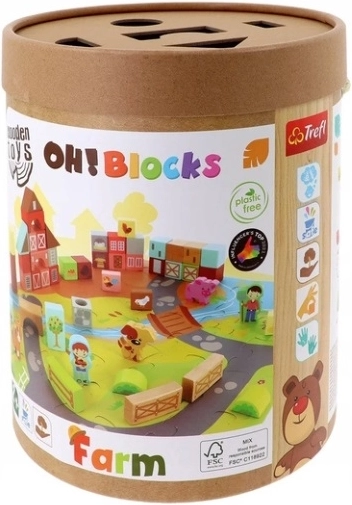 Trefl O!Klocki Farma – drvene kocke s podlogom od puzzlea