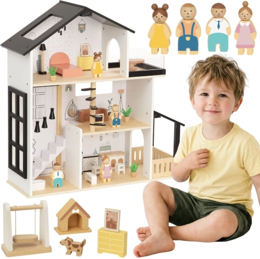 Tooky Toy drvena rezidencija za lutke s priborom (31 dio)
