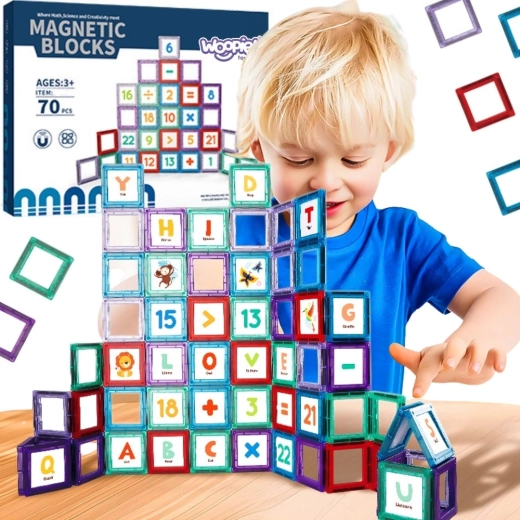 Woopie 3D magnetic building blocks with numbers - 70 pieces
