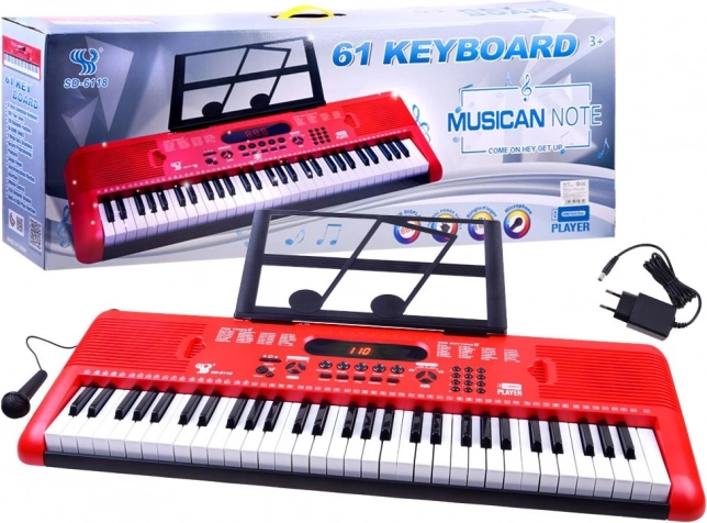 Elektronički klavijturni instrument s 61 tipkom i mikrofonom – crveni