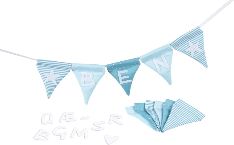 Fabric name garland, blue, 10 pennants