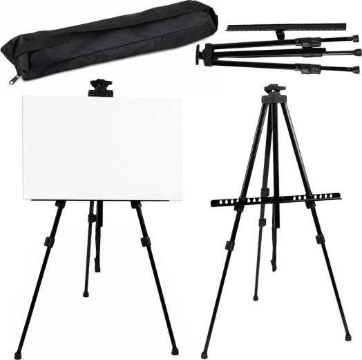 Metal outdoor painting easel (sztaluga), tripod with carrying case, black 158 cm