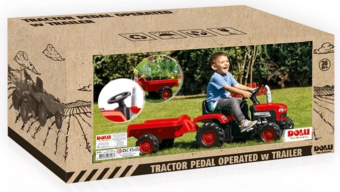 Dolu pedal tractor with trailer, red