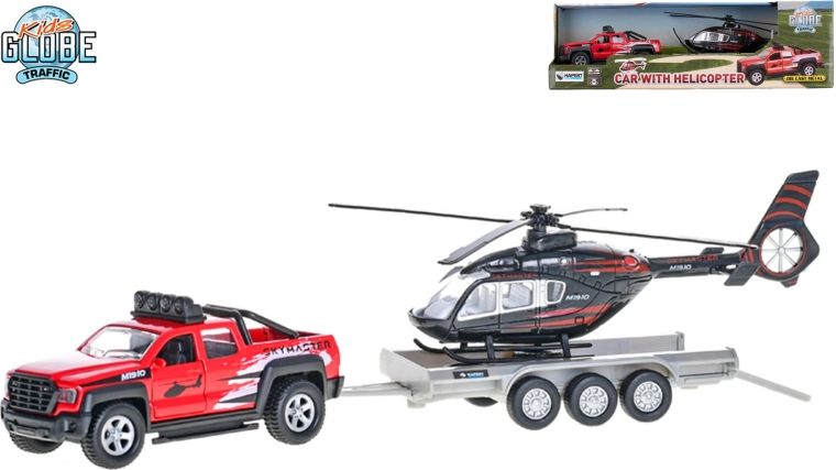 Kids Globe Traffic terensko vozilo s prikolicom i helikopterom na povratni pogon
