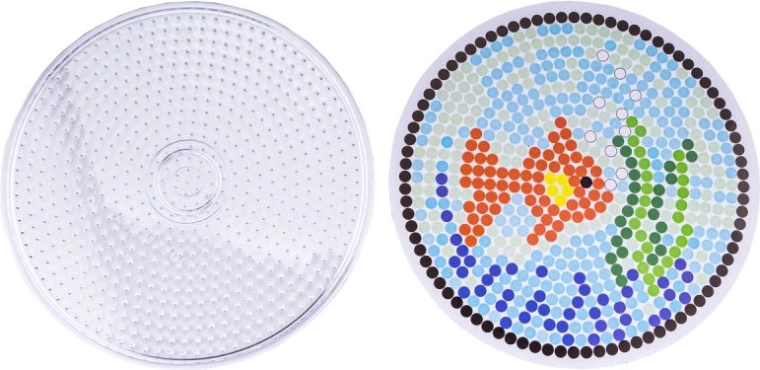 Pegboard with a template for easy assembling of the motif