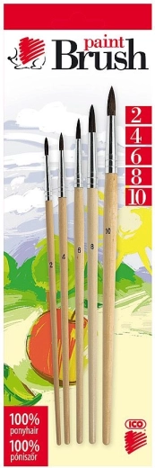 Set of Round ICO School Brushes from Natural Pony Hair (Sizes 2–10)