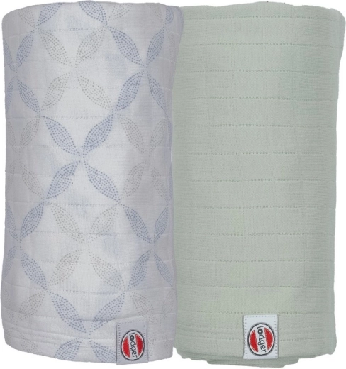 Lodger swaddler od organskog pamuka Matcha peppermint/blue fogg 110 × 110 cm - 2 komada