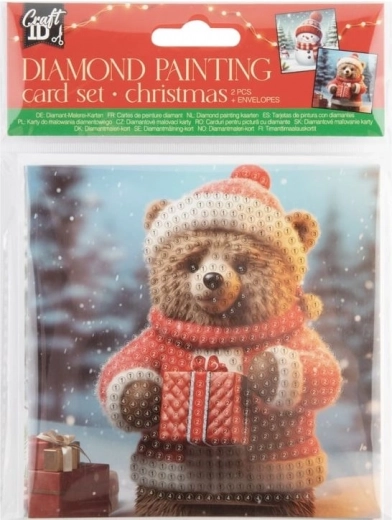 Dijamantno slikanje – božićne čestitke Medvjedić i Snjegović 13×13 cm (set 2 kom)