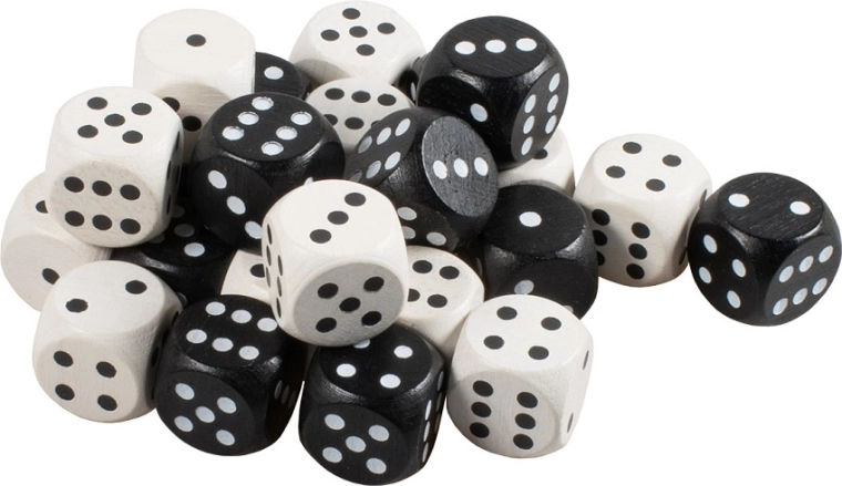 24 wooden dice in two colors