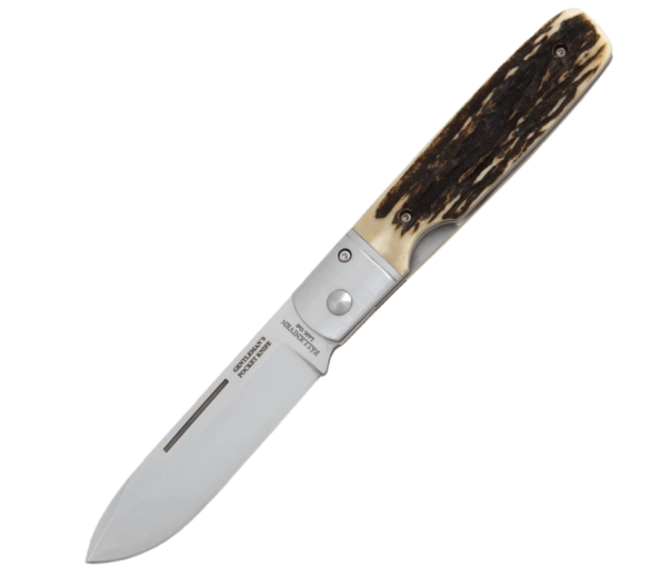 Fällkniven GPs pocket knife, deer antler, satin finish, suede sheath