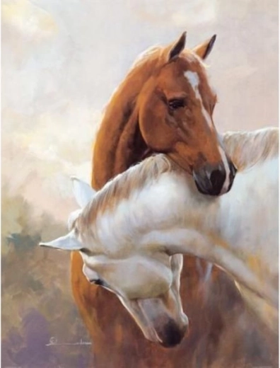 Diamond embroidery (diamond painting) – two horses 30 × 40 cm - 1 piece