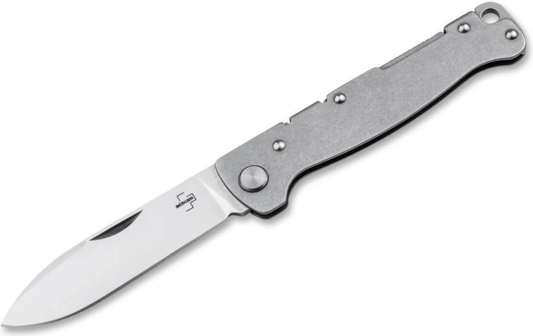 Böker Plus Atlas Drop Point džepni nož 7,1 cm, satenski, Stonewash čelik