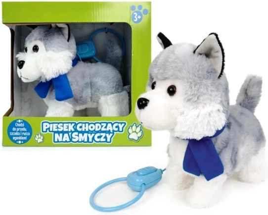 Walking Plush Dog on a Leash with a Scarf