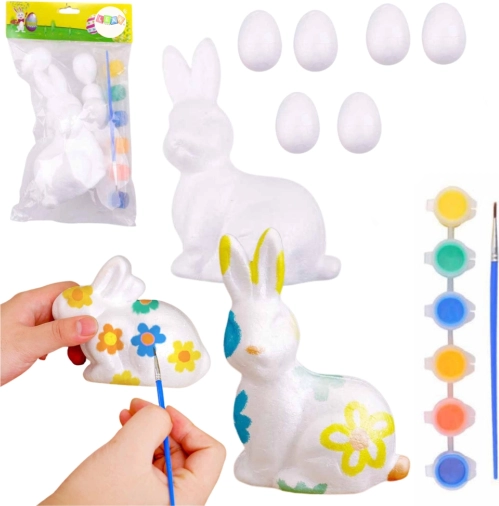 Uskrsni kreativni set – polistirenska jaja i zečić za bojanje, 6 boja