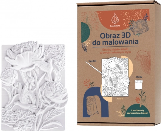 Candellana gipsane 3D bojanke – cvjetovi božura, set s bojama i kistovima