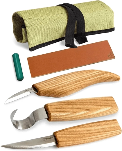 BeaverCraft S13 prošireni set za rezbarenje žlica (3 noža u roli + pribor)
