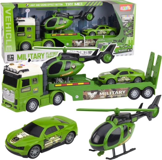 Vojni set – teretni kamion s prikolicom, helikopter i auto sa svjetlima i zvukovima