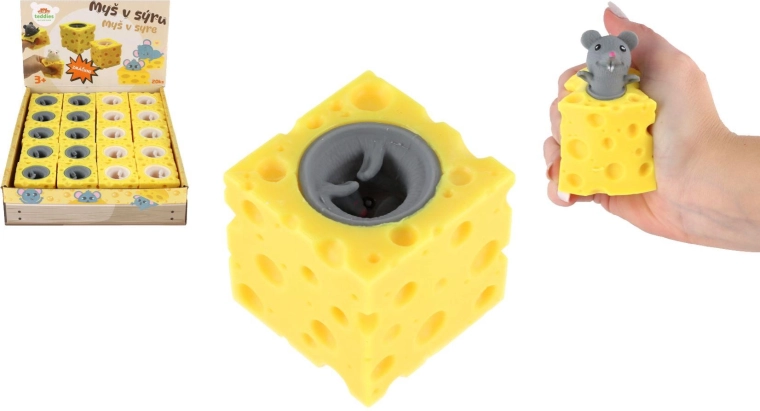 Mačkajuća antistres igračka Miš u siru, 2 boje