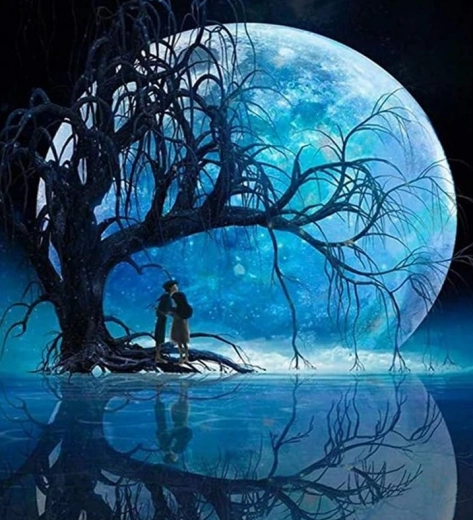 Dijamantno Slikanje Mjesec iznad jezera 30x40cm