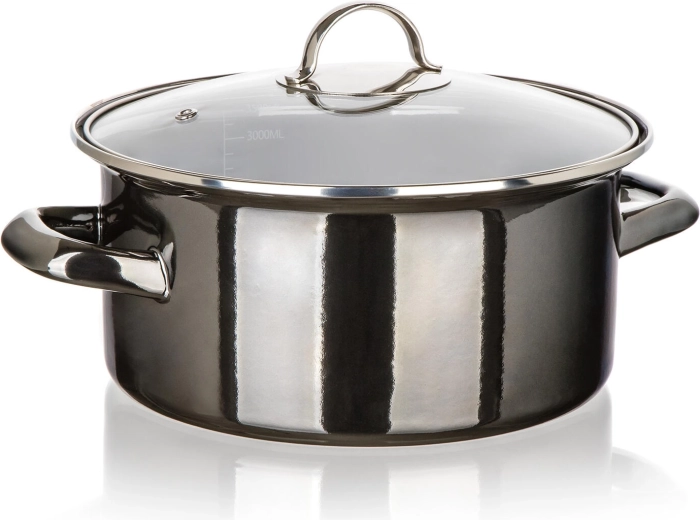 Emajlirani lonac sa staklenim poklopcem 22 cm, 3,7 l Metallic Black