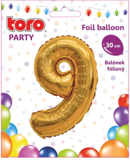 Foli balon u obliku brojke 9, 30 cm, zlatni TORO