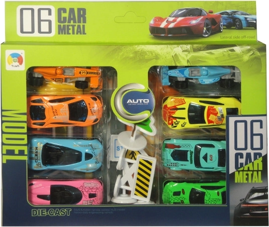 Metalni autići s podlogom za igru, 8 kom