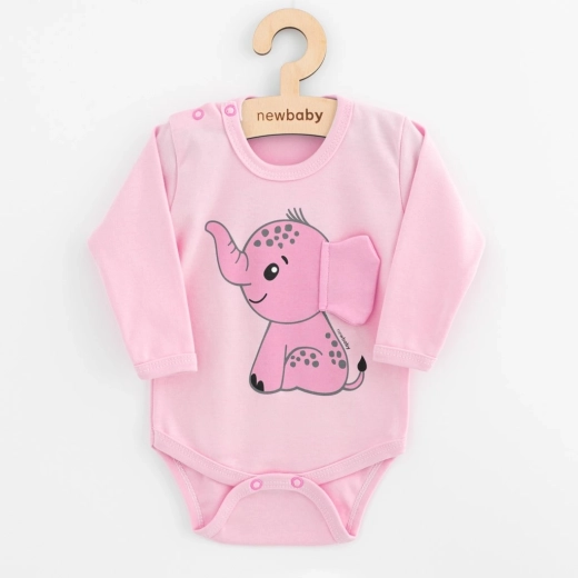 Dječji bodi s dugim rukavima NEW BABY Happy Elephant ružičasti
