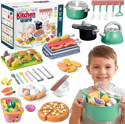 Woopie kids kitchen set for cooking and cutting, 108 pcs, green