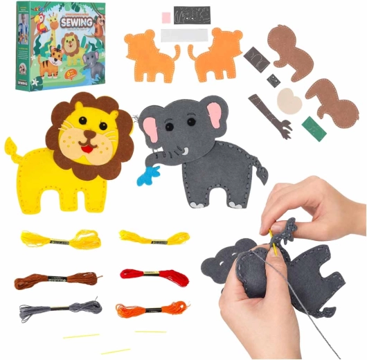 Creative sewing and embroidery kit for felt animals for kids (6 projects) - 1 piece