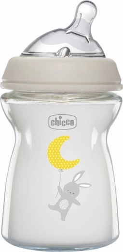 Chicco staklena bočica za dojenčad Natural Feeling 250 ml, protiv kolika, neutralna, 0m+