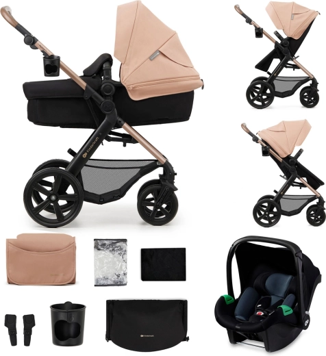 Kinderkraft Moov 2 3-in-1 stroller set, sand beige, with foam wheels