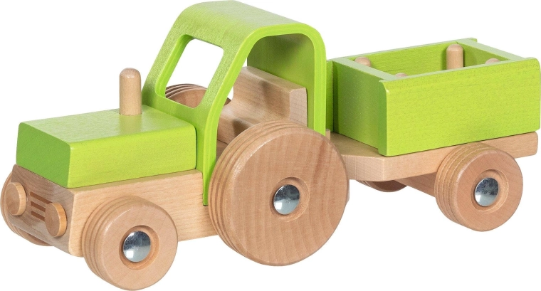 Wooden tractor with trailer Goki