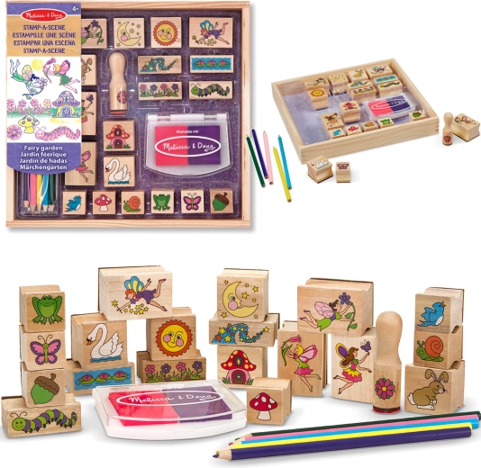 Melissa & Doug kreativni set drvenih pečata Vilin vrt (20 motiva, tinta i bojice)